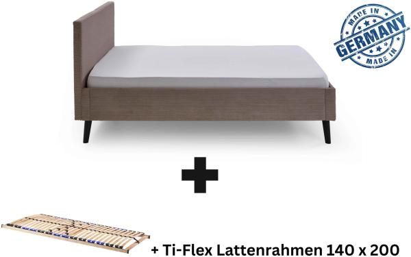 Polsterbett 140 x 200 Bettgestell Bett Doppelbett mit Kopfteil Taupe Made in Germany inkl. Lattenrahmen / ohne Matratze