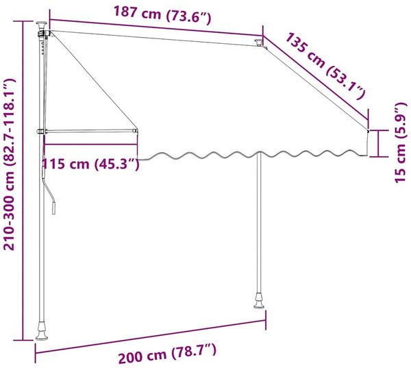 vidaXL Einziehbare Markise Handbetrieben 200 cm Blau/Weiß Gestreift 43220 Bild 8