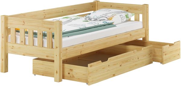 Kieferbett natur Einzelbett 90x200 Massivholz-Bettgestell Futonbett V-60.53-09 Federleisten Bild 9