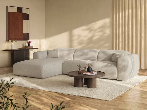Vente-unique - POGNI Sofa Stoff Beige - B 165 cm x H 73 cm x L 299 cm