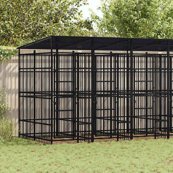 vidaXL Outdoor-Hundezwinger mit Dach Stahl 11,06 m² 3097951