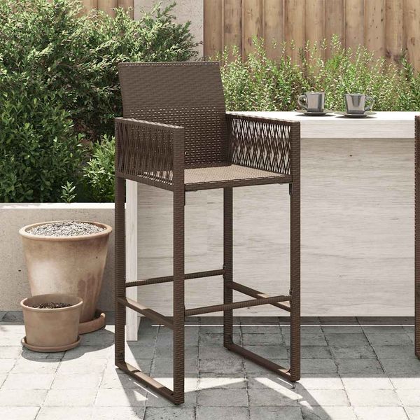 Garten-Barhocker 2er Set, Küchenhocker Braun Poly Rattan