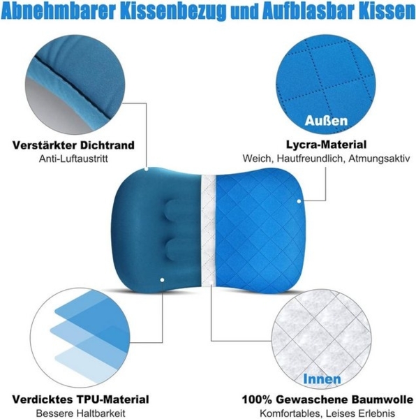 Coonoor Reisekissen Aufblasbares Kissen für Camping/Reise mit abnehmbarem Kissenbezug, ergonomisches Kissen, bequem, für Reisen/Outdoor Bild 4