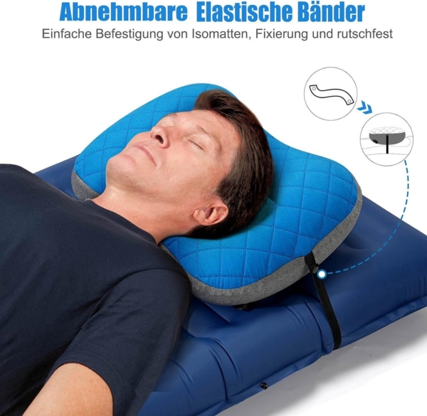 Coonoor Reisekissen Aufblasbares Kissen für Camping/Reise mit abnehmbarem Kissenbezug, ergonomisches Kissen, bequem, für Reisen/Outdoor Bild 3