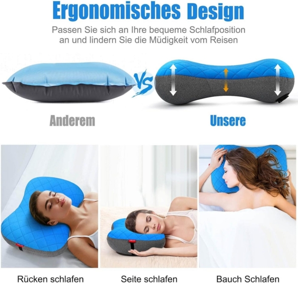 Coonoor Reisekissen Aufblasbares Kissen für Camping/Reise mit abnehmbarem Kissenbezug, ergonomisches Kissen, bequem, für Reisen/Outdoor Bild 2