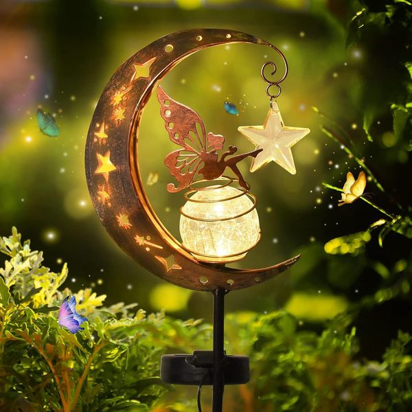 Solar-Gartenleuchte Mond mit Fee LED warmweiß