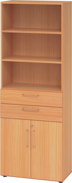 bümö Aktenregal & Schrank abschließbar, Büroschrank Regal & Schubladen Kombination Holz 80cm breit in Buche - Schrank für's Büro & Arbeitszimmer, Büro Möbel Ordnerschrank, 968K2-6-6-BS