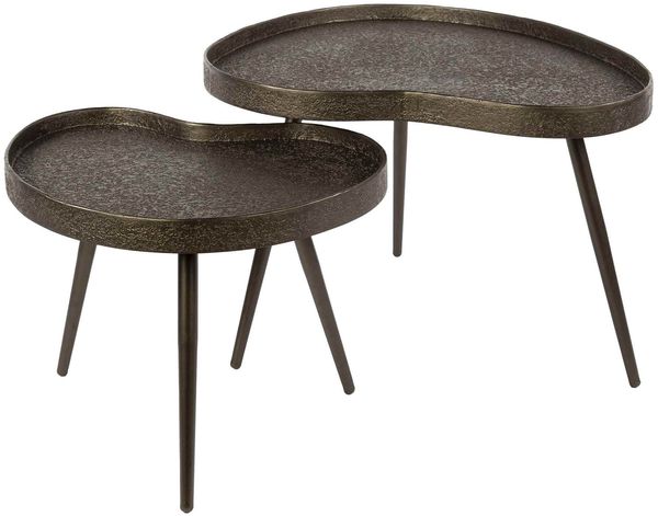 Couchtisch 2er-Set Routon - bronzefarbenes Metallic-Finish, Nierenform