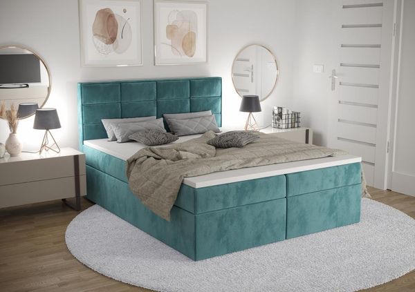 B&B Home 'Kaja' Boxspringbett mit Bettkasten, Samt, Türkis, 180x200 cm