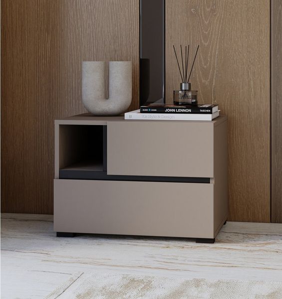 INOSIGN Nachtkommode Cross, moderner griffloser Nachtschrank, Nachttisch, Nachtkonsole mit 2 Schubladen