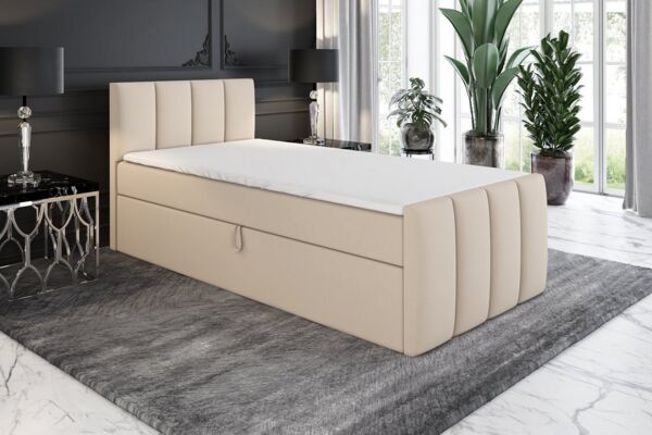 A&J MöbelLand GmbH Boxspringbett Einzelbett FUNI mit Bettkasten, Topper und gepolstertem Kopfteil. (Boxspringbett mit Bettkasten und gepolstertem Kopfteil. Inclusive Topper !, TOP ANGEBOT), Länge 216 cm Höhe 106 cm