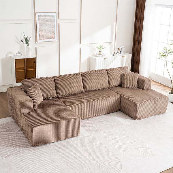 3-Sitzer Wohnlandschaft in U-Form B 332 x T 156 x H 88 cm aus Cord in Braun