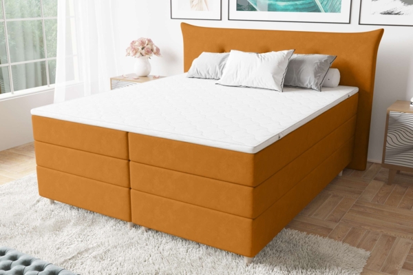 99rooms Zeus Boxspringbett 160x200 cm Velours SORO Orange Bonell-Federung