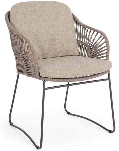 Gartenstuhl Selar Stoff und Metall, modern skandinavisch, taupe beige, inkl. Kissen, Outdoor