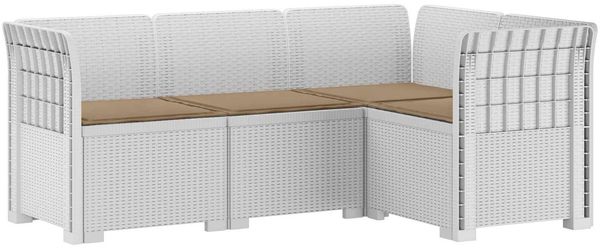 vidaXL 4-Sitzer Gartensofa mit Kissen Rattan-Look PP Weiß 3443972