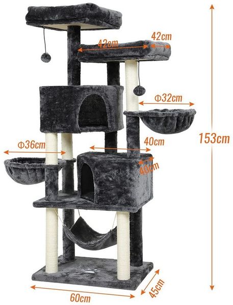 MSMASK Kratzbaum Stabiler Katzenbaum für groß Katzen mit 2 Höhlen, Natur Sisal Katzenkratzbaum,Sisal-Stämme,2 runder Katzenkorb