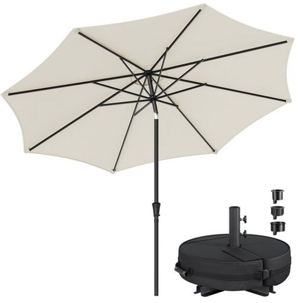 SONGMICS Gartenschirm 340 cm, Sonnenschutz UPF 50+, Sonnenschirm, mit Kurbel, für Balkon, Terrasse, Pool, mit Ständer, beige