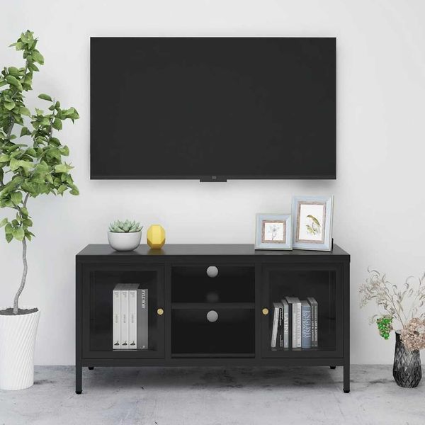 vidaXL TV-Schrank Schwarz 105x35x52 cm Stahl und Glas 336058