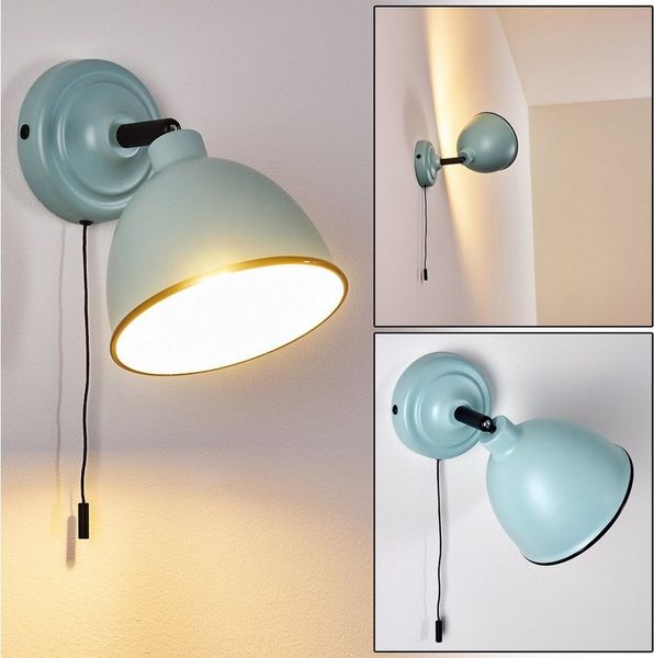 hofstein Wandleuchte »Scerne« verstellbare Wandlampe aus Metall in Türkis/Weiß/Schwarz, ohne Leuchtmittel, 1xE14, Wandspot im Retro-Design, mit Zugschnur zum An-/Ausschalten