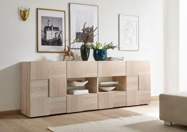 INOSIGN Sideboard Dama Breite 241, Kommode 2 Türen u. 4 Schubkästen, Anrichte, Front in 3D-Optik, viel Stauraum, verschiedene Farben