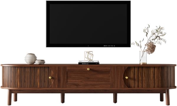 TV-Schrank 170x39,5x38 cm, in Nussbaum, mit Schublade, Schiebetüren und abgerundeten Ecken Bild 7