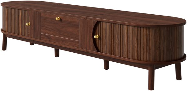 TV-Schrank 170x39,5x38 cm, in Nussbaum, mit Schublade, Schiebetüren und abgerundeten Ecken Bild 6