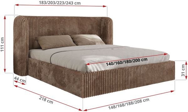 Polsterbett Bett mit Holzlattenrost Schlafzimmer Bett Doppelbett gepolstertes Kopfteil - EMORA CLASSIC - 200x200 cm - Braun Cord Bild 7
