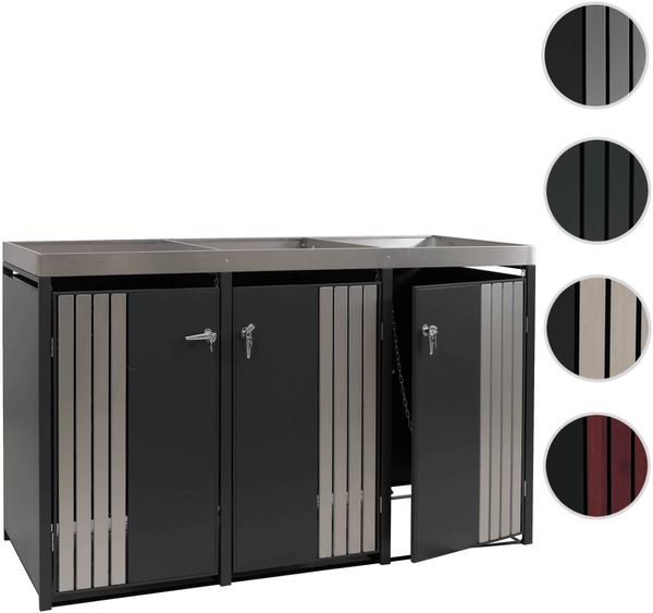 3er-Mülltonnenverkleidung HWC-O67, Mülltonnenbox mit Pflanzkasten, Metall 125x196x84cm 75kg ~ anthrazit Edelstahl Bild 10