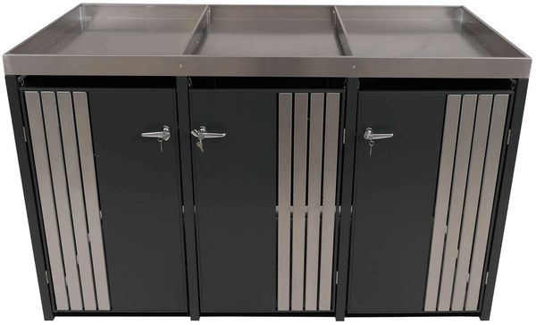 3er-Mülltonnenverkleidung HWC-O67, Mülltonnenbox mit Pflanzkasten, Metall 125x196x84cm 75kg ~ anthrazit Edelstahl Bild 8