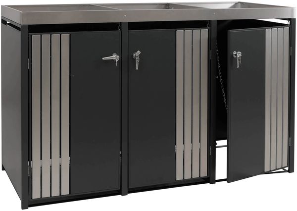 3er-Mülltonnenverkleidung HWC-O67, Mülltonnenbox mit Pflanzkasten, Metall 125x196x84cm 75kg ~ anthrazit Edelstahl Bild 9