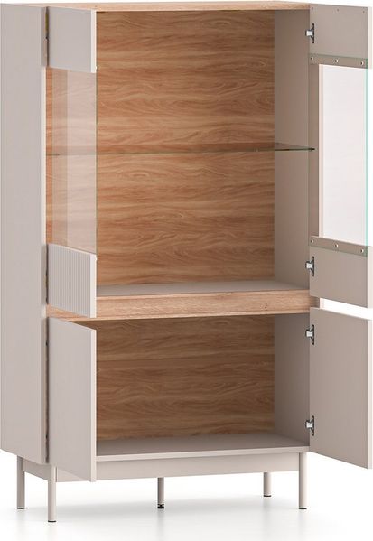 Lomadox Highboard DINAR-131, kaschmir matt Eiche Dekor 92 cm breit Metallfüße grifflos Softclose