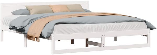 vidaXL Bettrahmen mit Kopfteil Weiß 200 x 200 cm Massives Kiefernholz 873260 Bild 2