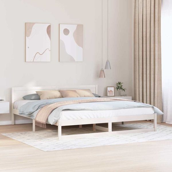 vidaXL Bettrahmen mit Kopfteil Weiß 200 x 200 cm Massives Kiefernholz 873260