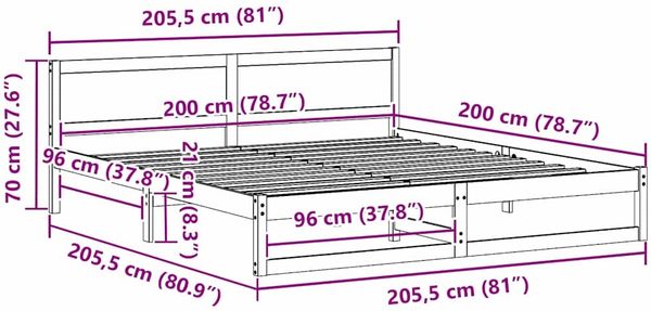 vidaXL Bettrahmen mit Kopfteil Weiß 200 x 200 cm Massives Kiefernholz 873260 Bild 10