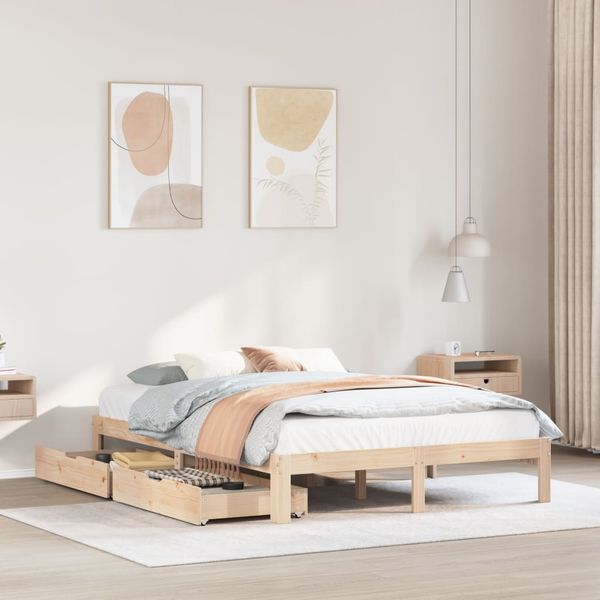 vidaXL Massivholzbett mit Schubladen 140x190 cm Kiefer 3301940