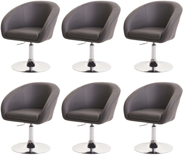 6er-Set Esszimmerstuhl HWC-F19, Küchenstuhl Drehstuhl Loungesessel, drehbar höhenverstellbar ~ Kunstleder grau