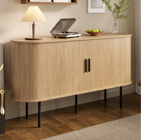 OKWISH Sideboard aus MDF (Kommode, Anrichte, Buffetschrank, 1 St, Aluminiumgriffen, Eisenbeinen), mit Rolljalousie-Türen