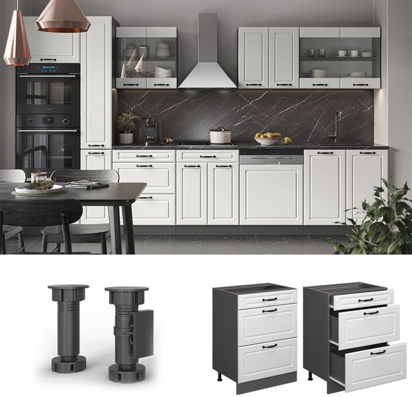 Küchenunterschrank R-Line Weiß Landhaus 60 cm AP Marmor Vicco Bild 2