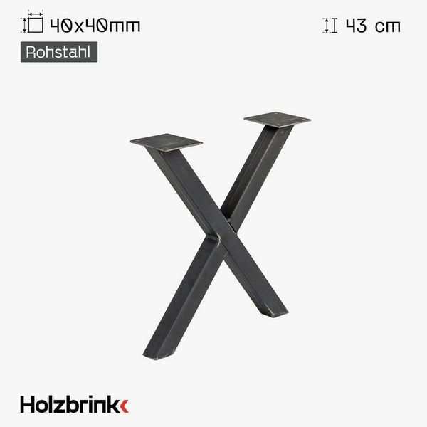 HOLZBRINK Tischbein Tischbeine Metall Rohstahl mit Klarlack X-form, Tischkufen/Tischgestell für Couchtisch 1 Stück Möbelfüße 30x43 cm