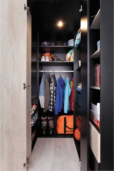 Lomadox Jugendzimmer-Set PITTSBURGH-133, (Sparset, 3-tlg), mit begehbarem Kleiderschrank & Bett 90x200, schwarz/Eiche/beige