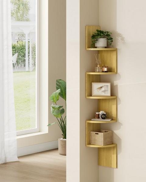 Vasagle Eckregal mit 5 Ebenen, Spanplatte natur, 20 x 20 x 126 cm