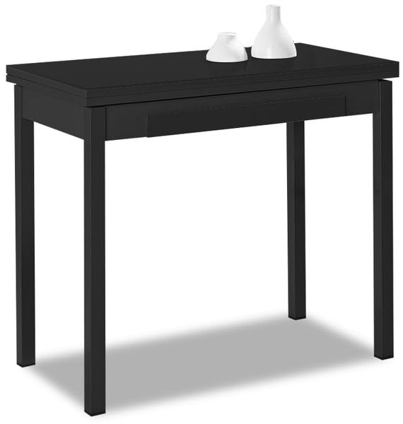 ASTIMESA - Küchentisch mit Schublade - Tisch mit Glasplatte in Schwarz - Minimalistisch - Gestell aus schwarzem Laminat - Tisch ausziehbar von 80x40 cm bis 80x80 cm