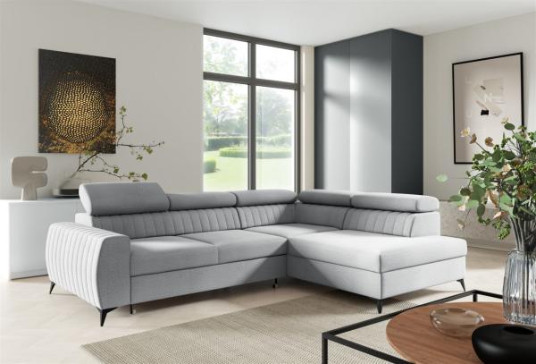 Ecksofa Schlafsofa Sofa TORONTO Stoff Element Hellgrau Ottomane Rechts