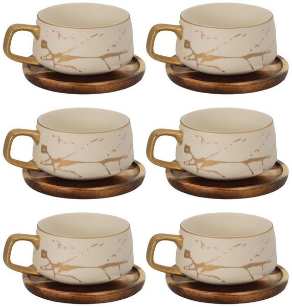 Intirilife Tasse, 6-tlg, Keramik, 6x Kaffeetasse Teetasse Keramik 200ml Tassen Set Untersetzer Becher