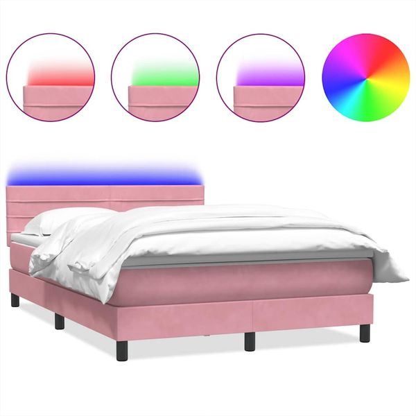 vidaXL Boxspringbett mit Matratze & LED Rosa 160x220 cm Samt 3317036 Bild 2