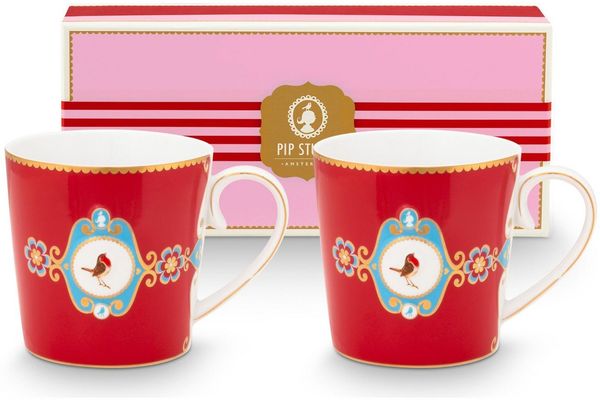 PiP Studio Becher Love Birds Medallion Red Henkelbecher Large 0,25l Set2, Porzellan