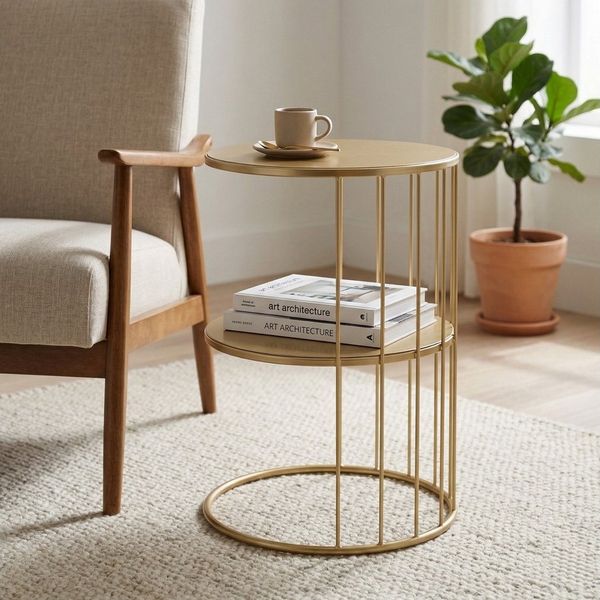 EDAXO Couchtisch Runder Couchtisch RODA aus Metall, mit Ablage, Ø 52 cm