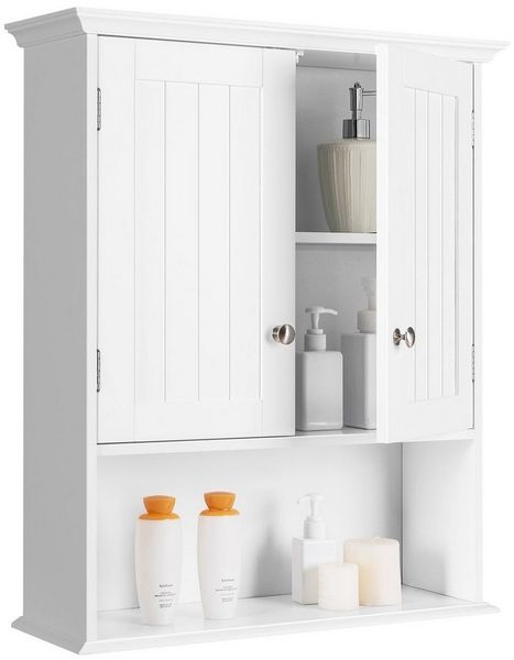 COSTWAY Hängeschrank Holz mit Türen & verstellbaren Regale,60 x 19 x 71 cm