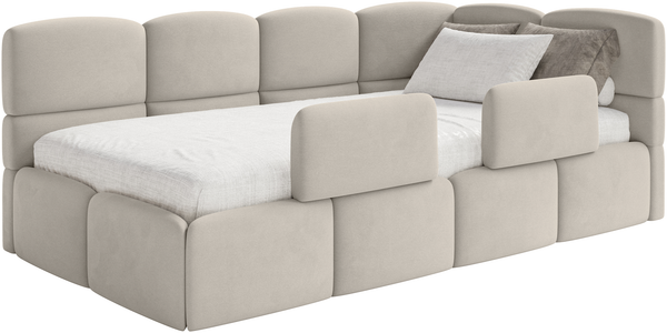 Selsey 'Cloudy' Kinderbett 120 cm, Bettkasten, 2x Rausfallschutz, Velours, rechts, Hellbeige