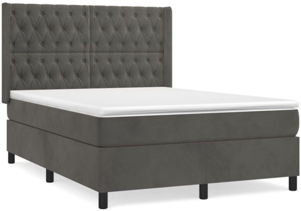 vidaXL Boxspringbett mit Matratze Dunkelgrau 140x200 cm Samt 3132862